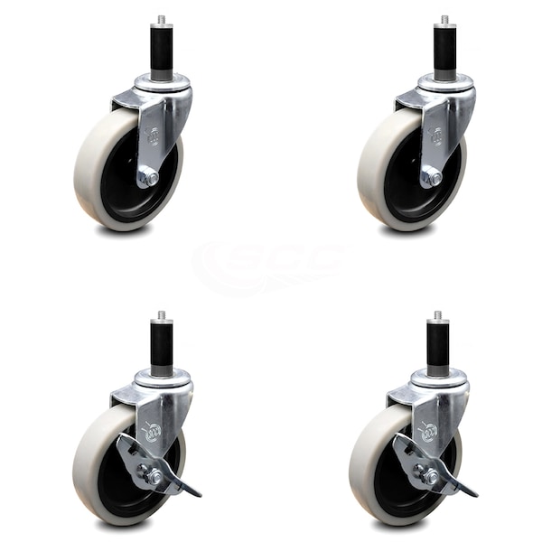 Service Caster 4 Inch Thermoplastic Wheel 1-1/8 Inch Expanding Stem Caster Set with 2 Brakes SCC-EX05S410-TPRS-118-2-SLB-2 - main